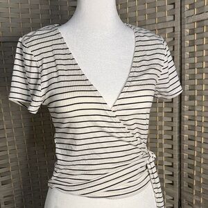Wild Fable Black and White Striped Wrap Top